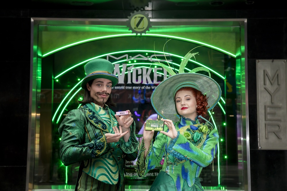 Todd Jacobsson and Emily Monsma at Myer WICKED windows (c) Sam Tabone-min
